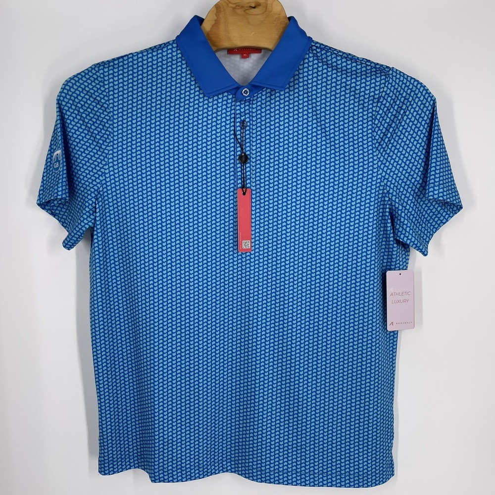 Redvanly Mens Blue Geometric Chevron PUREpoly Golf Polo Shirt Size XL - Picture 10 of 14